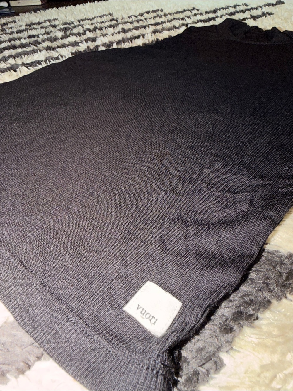 Vuori Black Ribbed Knit Tee with White Label